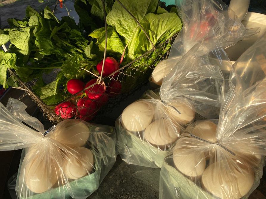 в корзине овощи, яйца и продукты для простых блюд